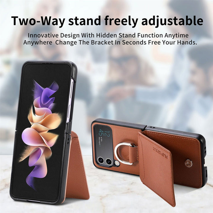 Samsung Z Flip 4 / Flip 3 Fodral | Läder Plånbok Korthållare Ringhållare Ställ