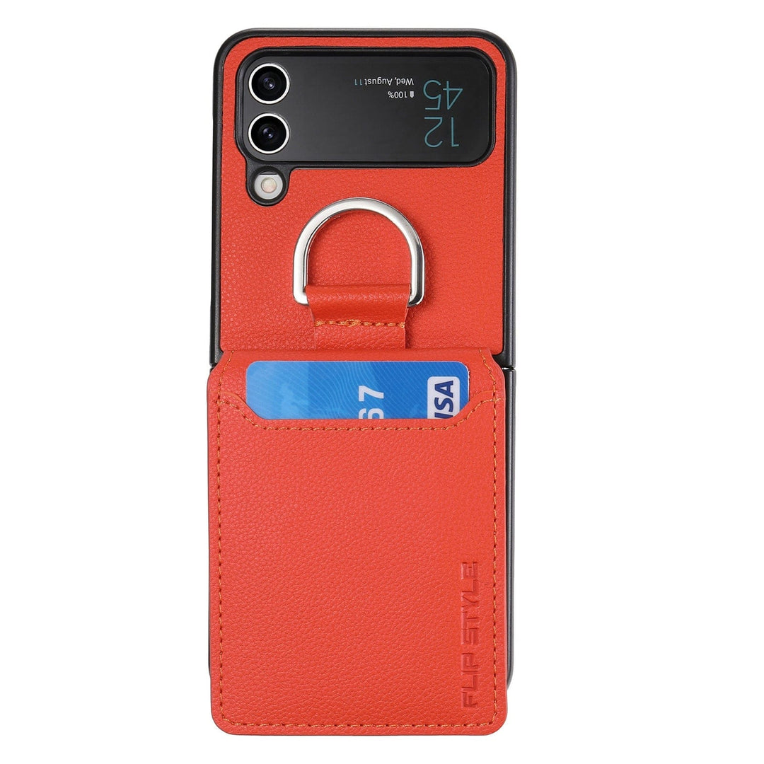 Samsung Z Flip 4 / Flip 3 Fodral | Läder Plånbok Korthållare Ringhållare Ställ