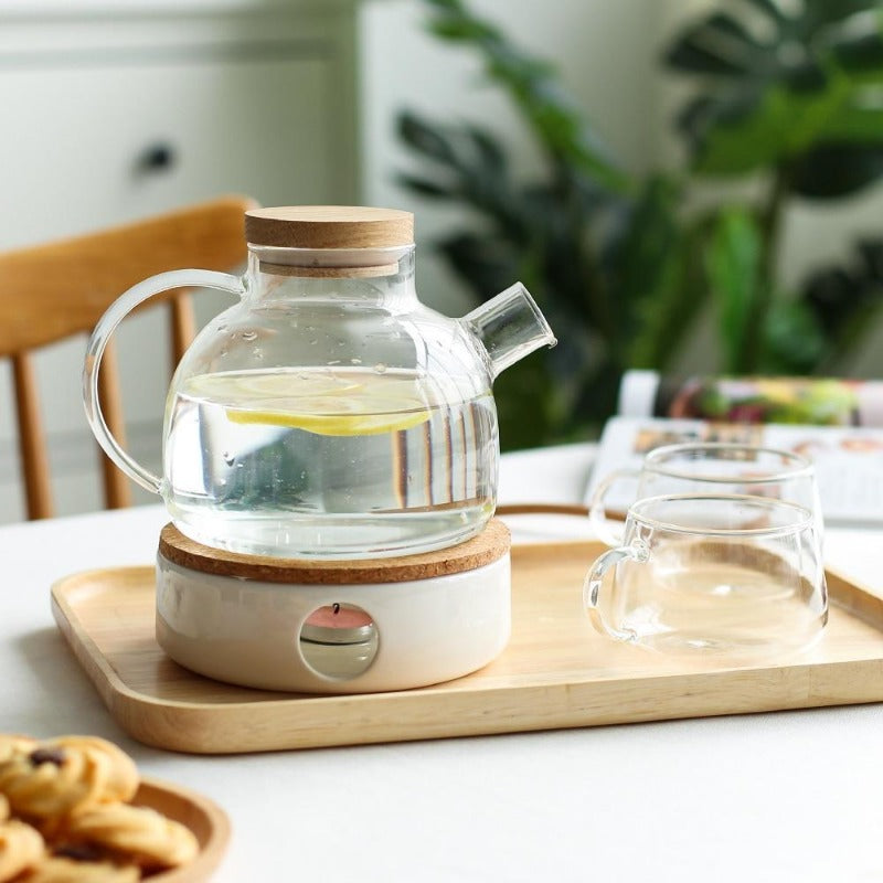 Skandinavisk Glas-Teakanna-Set