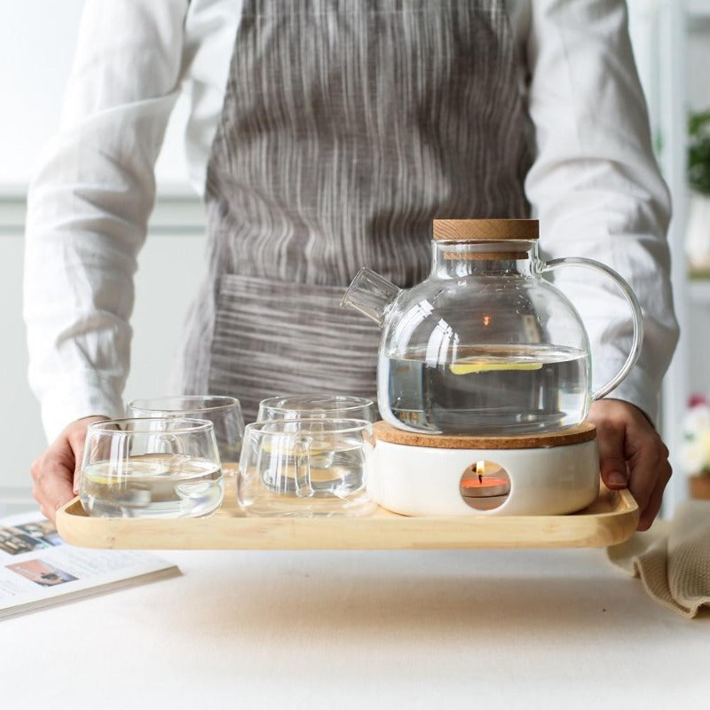 Skandinavisk Glas-Teakanna-Set