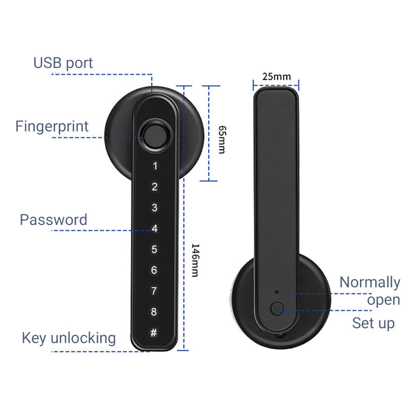 Intelligent dörrhandtag med fingeravtryckssensor och Bluetooth-appkontroll