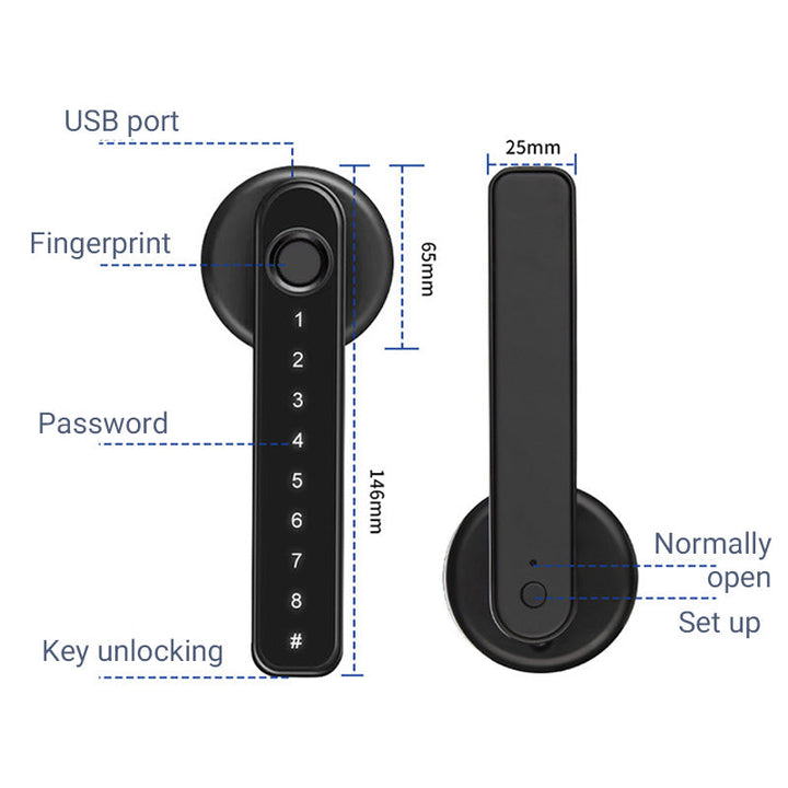 Intelligent dörrhandtag med fingeravtryckssensor och Bluetooth-appkontroll
