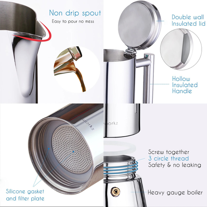 Edelstahl Spis Espresso Maker Moka Kanna Kaffemaskin | Karnz