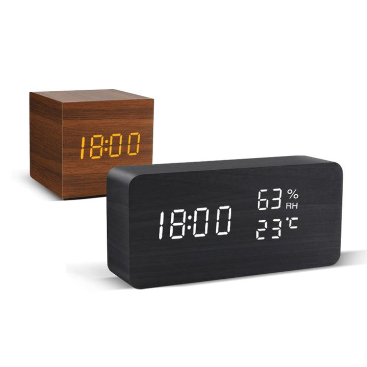 Sandsberg | Trä-LED-väckarklocka | Minimalistisk kubdesign med temperaturvisning | Flera färger