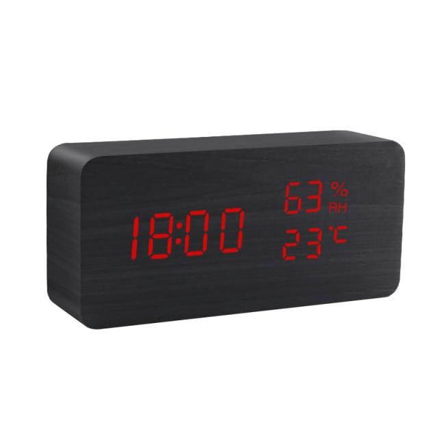Sandsberg | Trä-LED-väckarklocka | Minimalistisk kubdesign med temperaturvisning | Flera färger