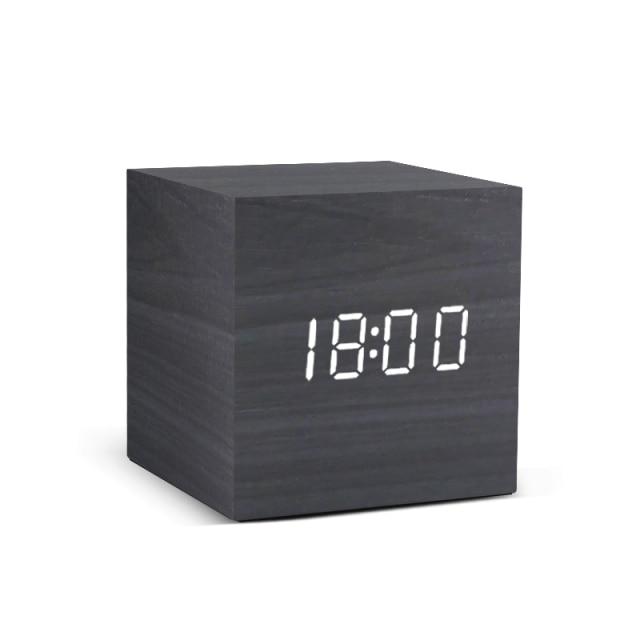 Sandsberg | Trä-LED-väckarklocka | Minimalistisk kubdesign med temperaturvisning | Flera färger