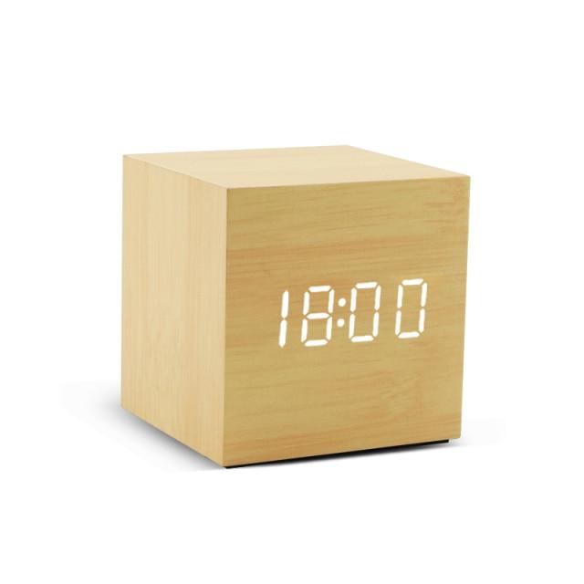 Sandsberg | Trä-LED-väckarklocka | Minimalistisk kubdesign med temperaturvisning | Flera färger