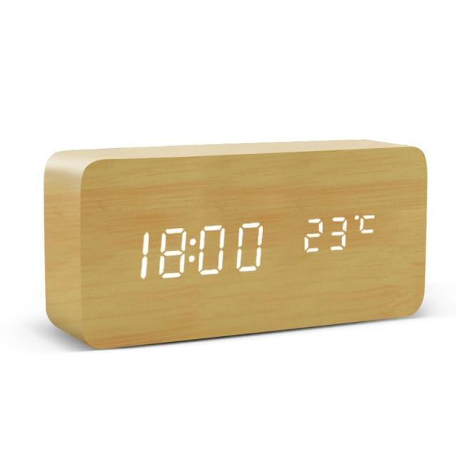 Sandsberg | Trä-LED-väckarklocka | Minimalistisk kubdesign med temperaturvisning | Flera färger