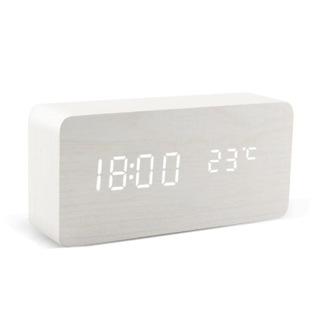 Sandsberg | Trä-LED-väckarklocka | Minimalistisk kubdesign med temperaturvisning | Flera färger