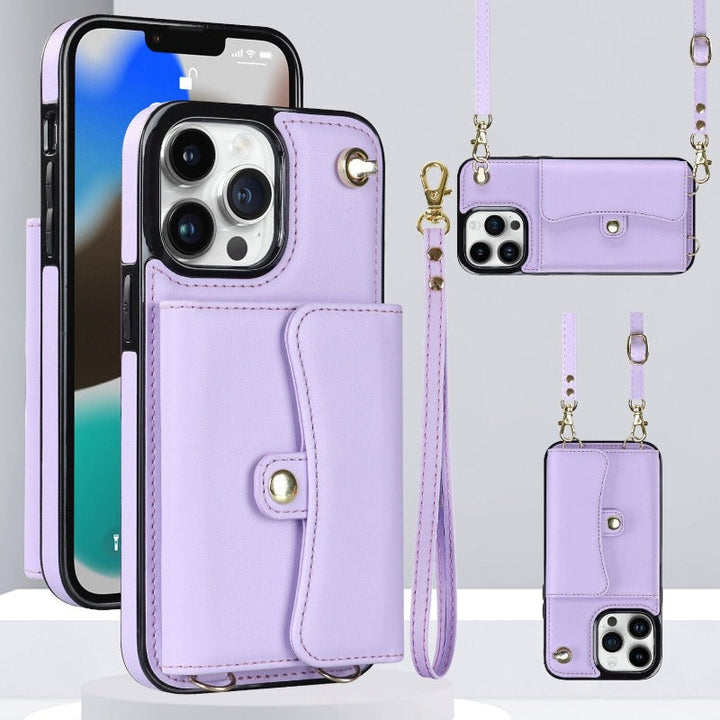 Läder axelväska med bärväska och lanyard för iPhone